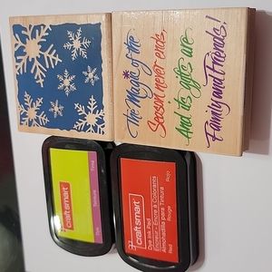 FESTIVE  RUBBER STAMPS WITH INK SET
